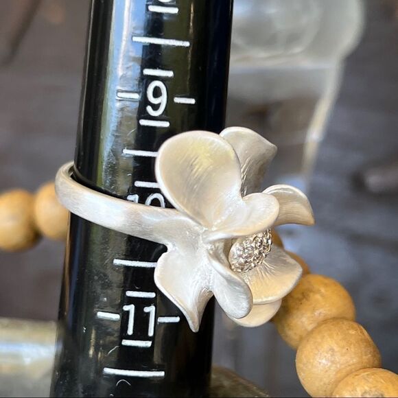 Sheila Fajl Brushed Silver Flower CZ Statement Ring - Picture 2 of 11